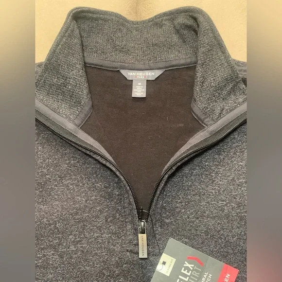 Van Heusen Mens Flex Heather Black Gray Jasper 1/4 Zip Pullover NEW Size Medium - Picture 4 of 7